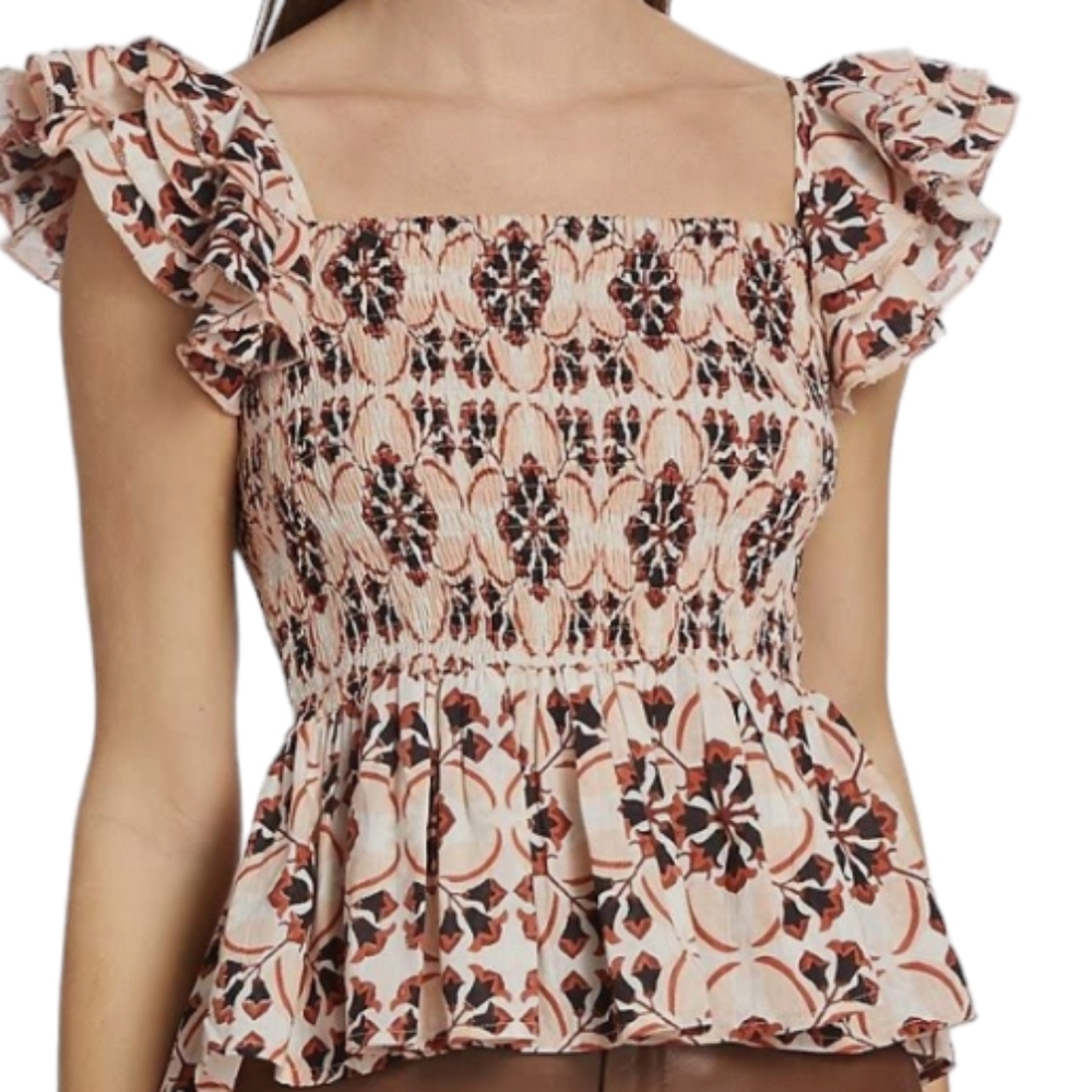 MILLE Women's Athena Smocked Peplum Linen Top...Size Medium